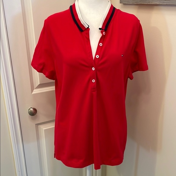 Tommy Hilfiger Red Button Down Shirt Relaxed Polo Collar - Picture 1 of 11